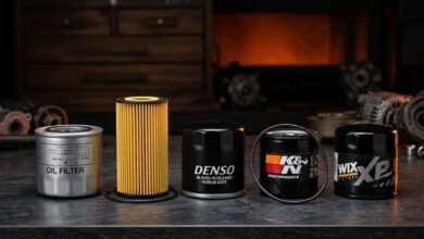Five oil filters from Beck/Arnley, Motorcraft, K&N, Denso, and WIX