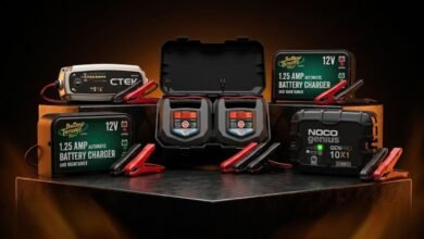 Five car accessories products arranged together for comparison